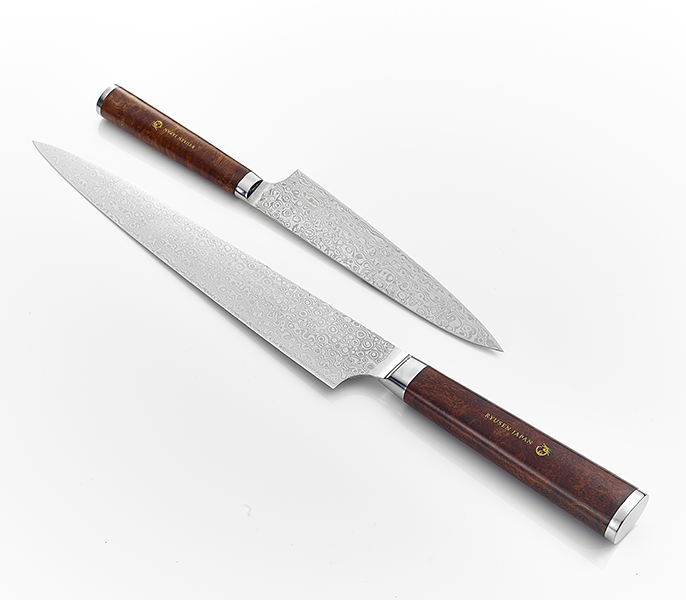 Executive Chef Hamada uses these special models of Ryusen kitichen knives.